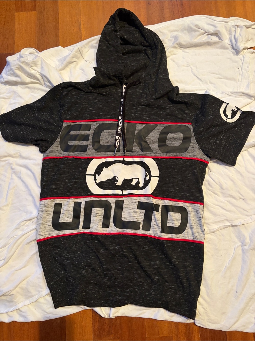 Ecko Unlimited Black, Gray & Red Short-Sleeve Hooded Tee